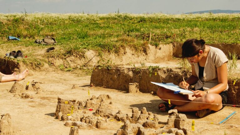 Arqueólogo trabajando en una zona de descubrimiento.