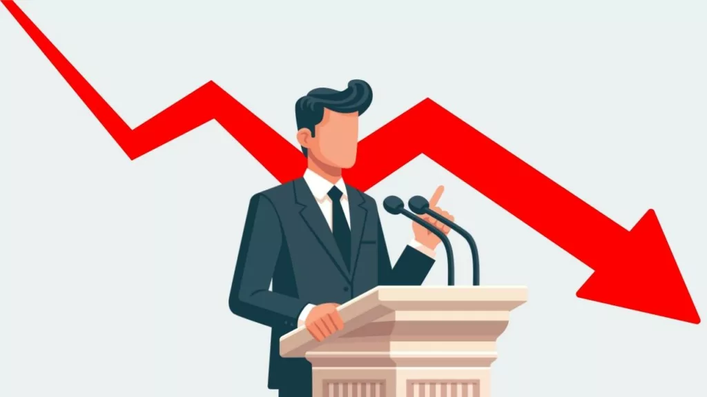 Político haciendo un discurso narrativo, para ganar votos durante el ciclo económico.