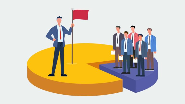 Un empresario con una bandera roja, para reflejar que tiene el monopolio y oligopolio del mercado.