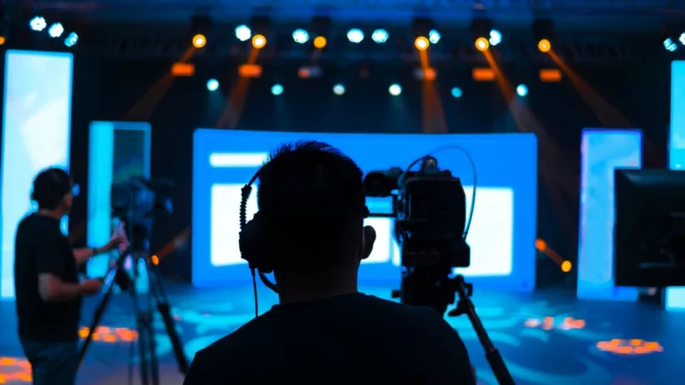 Camarógrafo grabando un programa de televisión.