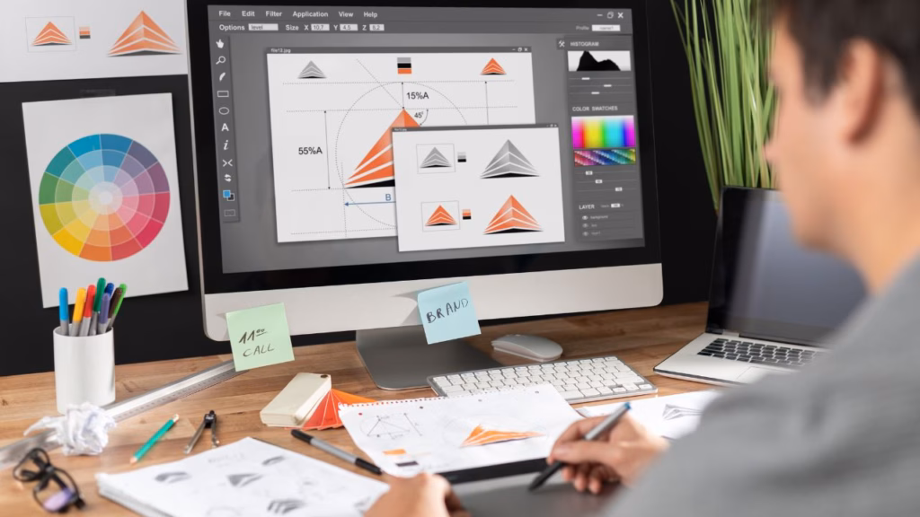 Diseñador gráfico trabajando con su computadora.